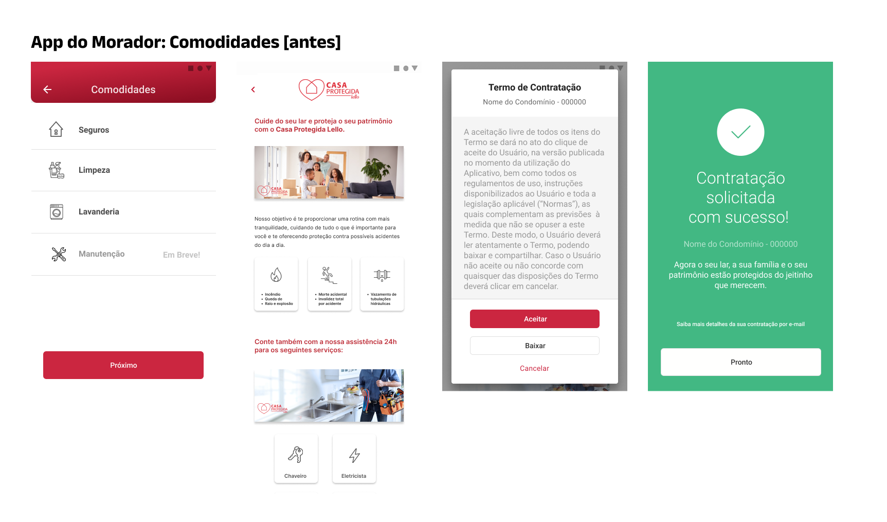 Fluxo antigo de Comodidades, lista simples