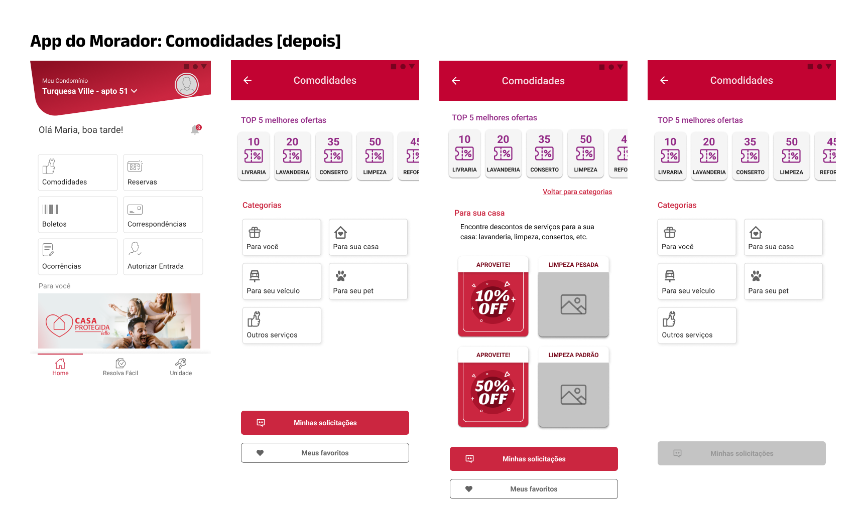 Novo fluxo de Comodidades, com ofertas e categorias