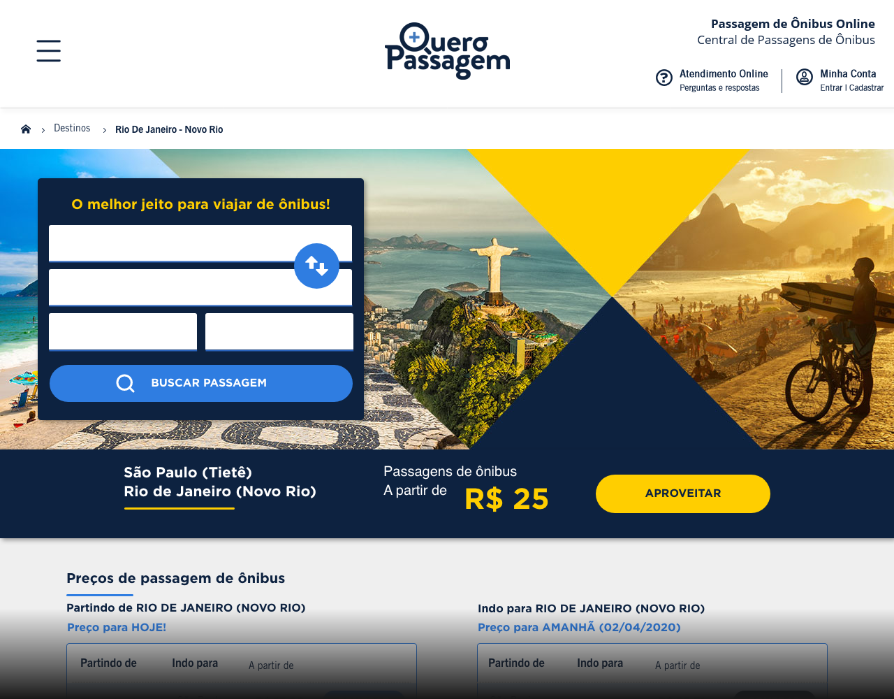 Página de destino Rio de Janeiro, desktop