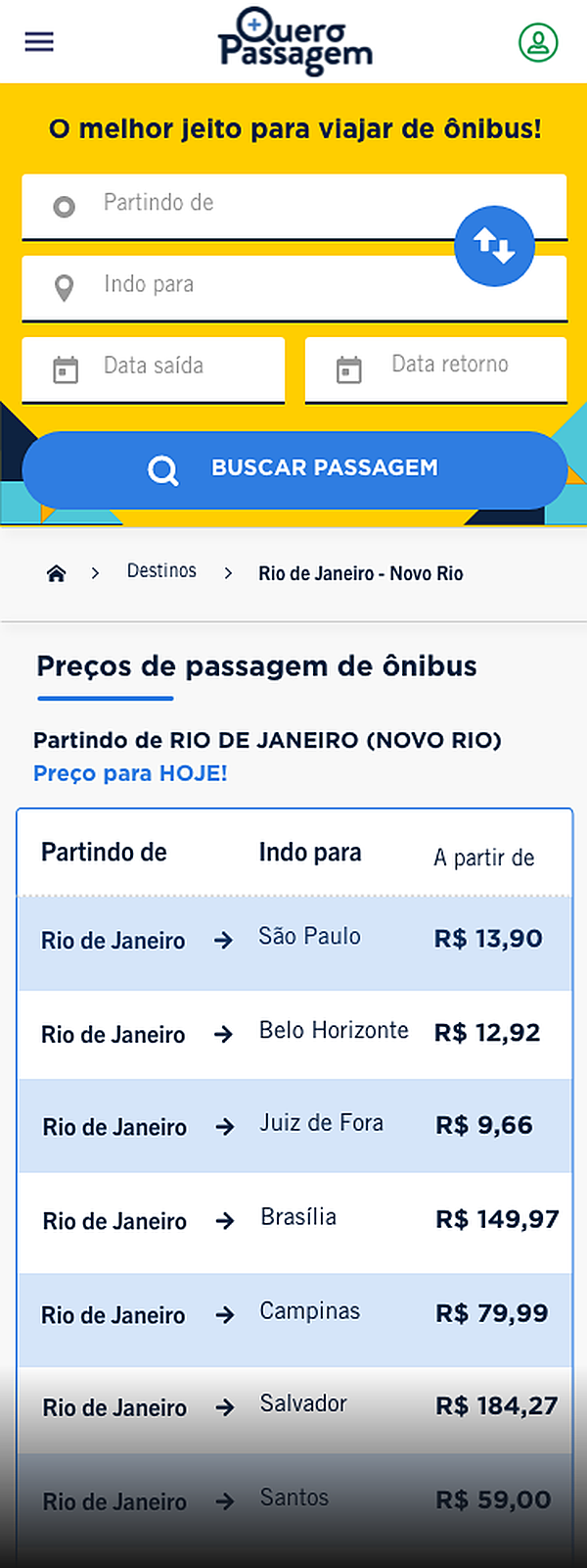 Página de destino Rio de Janeiro, mobile