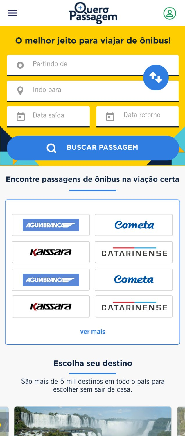 Nova Home da Quero Passagem, versão mobile