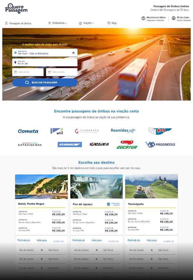 Nova Home da Quero Passagem, com identidade visual renovada