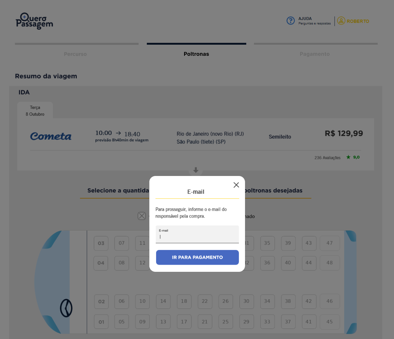 Modal pedindo e-mail para prosseguir