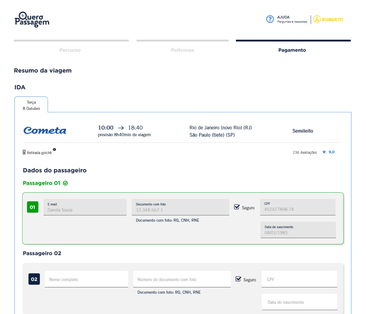 Tela de pagamento, dropdown de parcelamento aberto