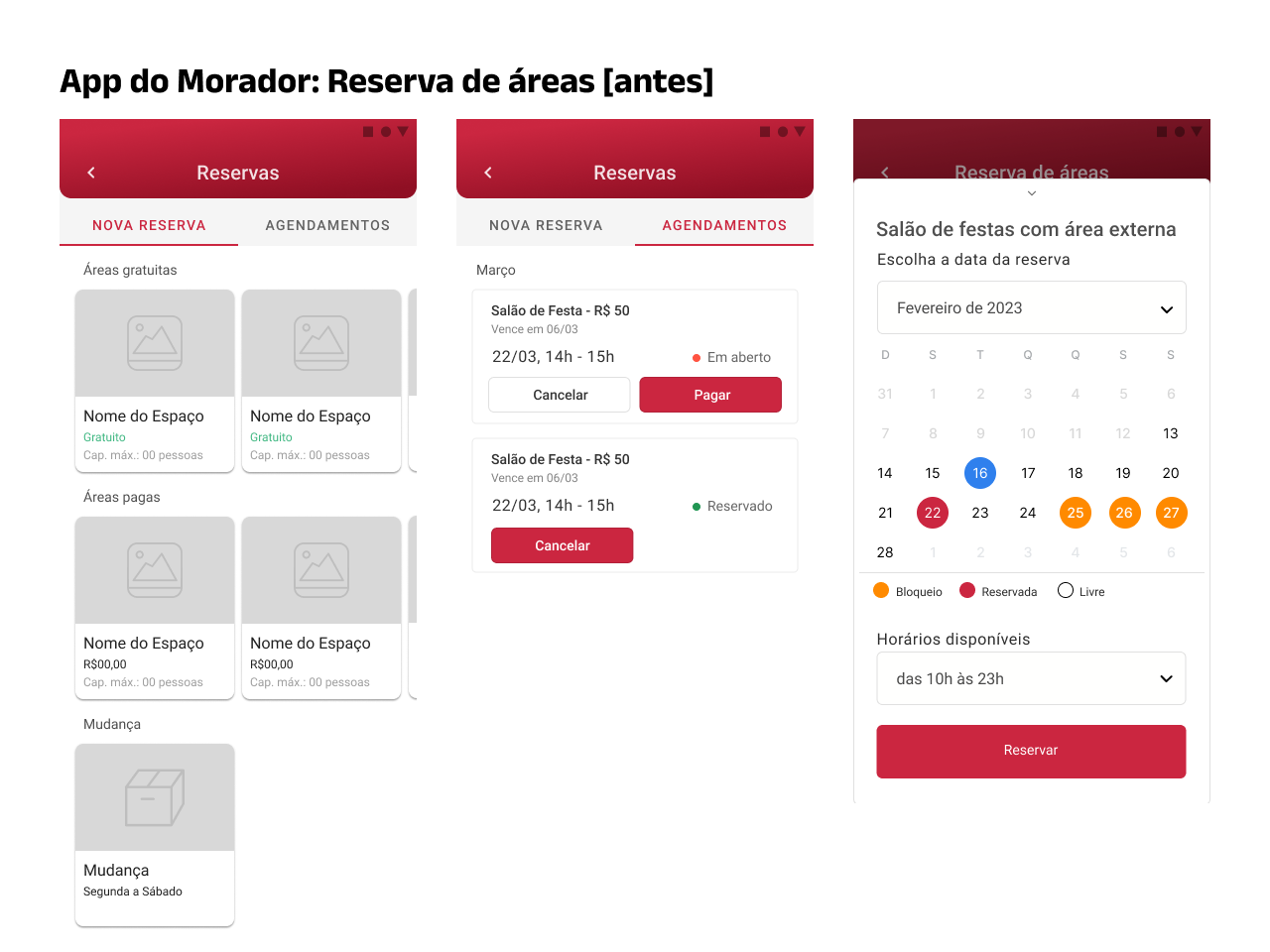 Fluxo antigo de Reserva de áreas, sem componentização