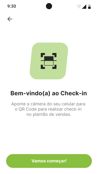 Tela de boas-vindas ao check-in, orientando a leitura do QR Code