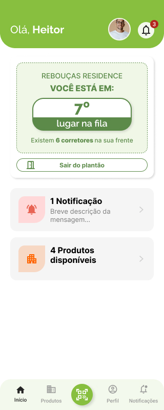 Tela mostrando a posição do Corretor na fila de atendimento