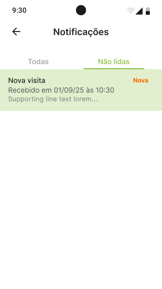 Tela de notificações, aba Não lidas